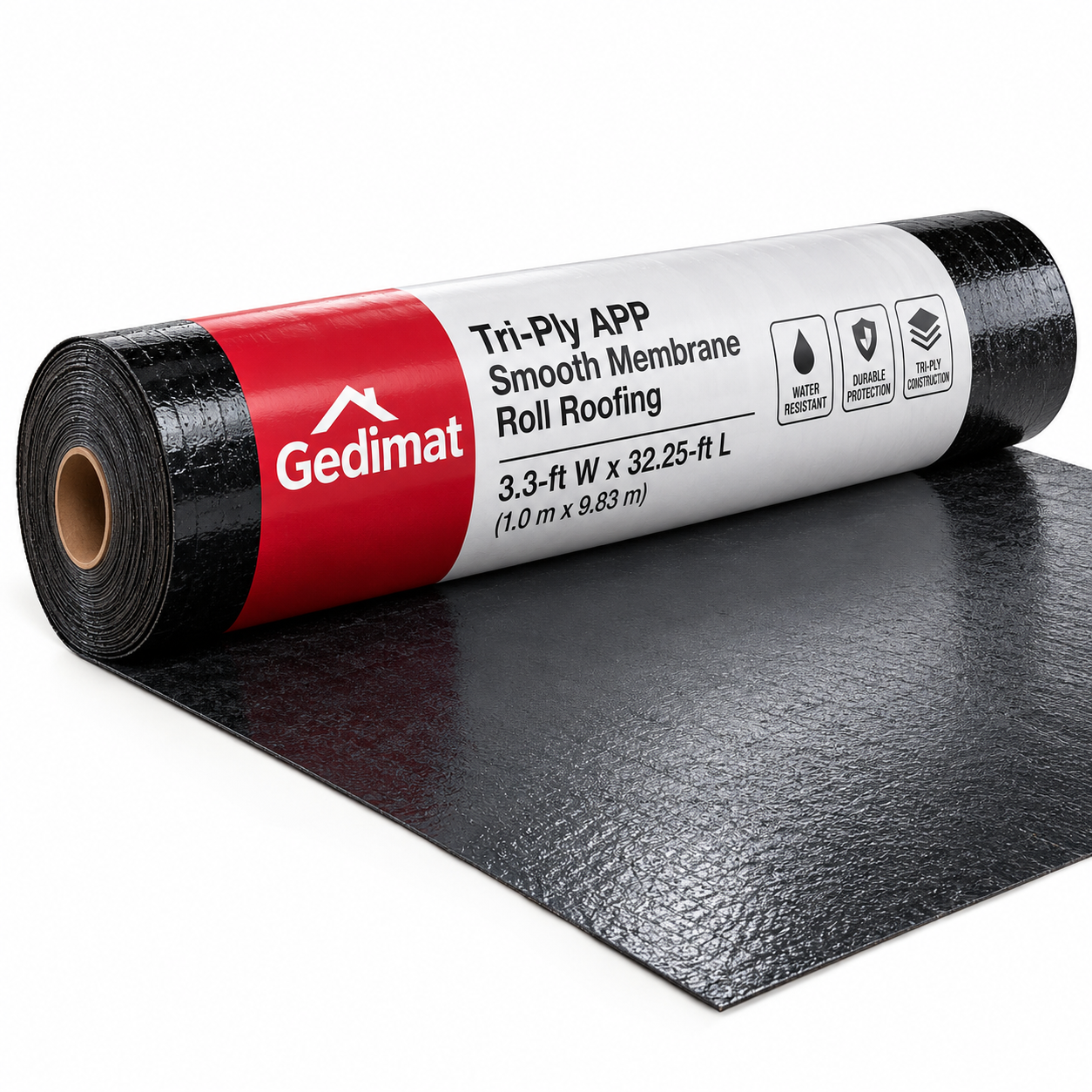 cb964965-3135-403c-80bf-d12c5d690f3c Gedimat Tri-Ply APP Smooth Roofing Membrane Roll – 3.3 ft x 32.25 ft – Image 1